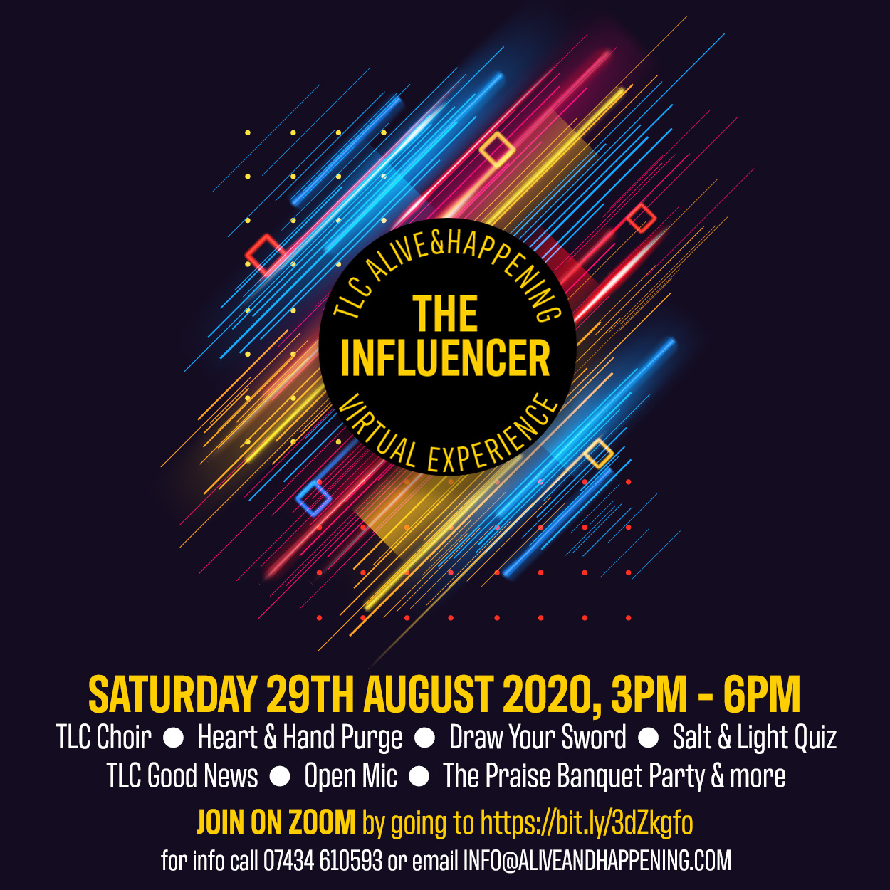 TLC Alive and Happening Virtual Experience 29 August 2020 on Zoom