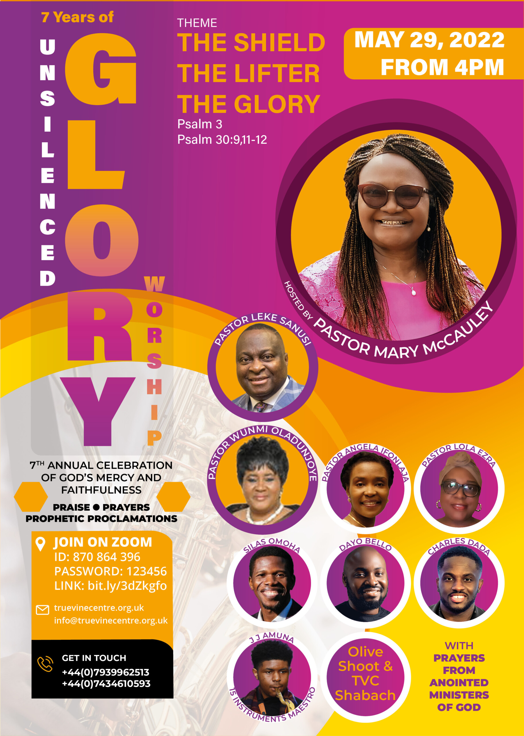 Flyer for Unsilenced Glory Worship event 2022